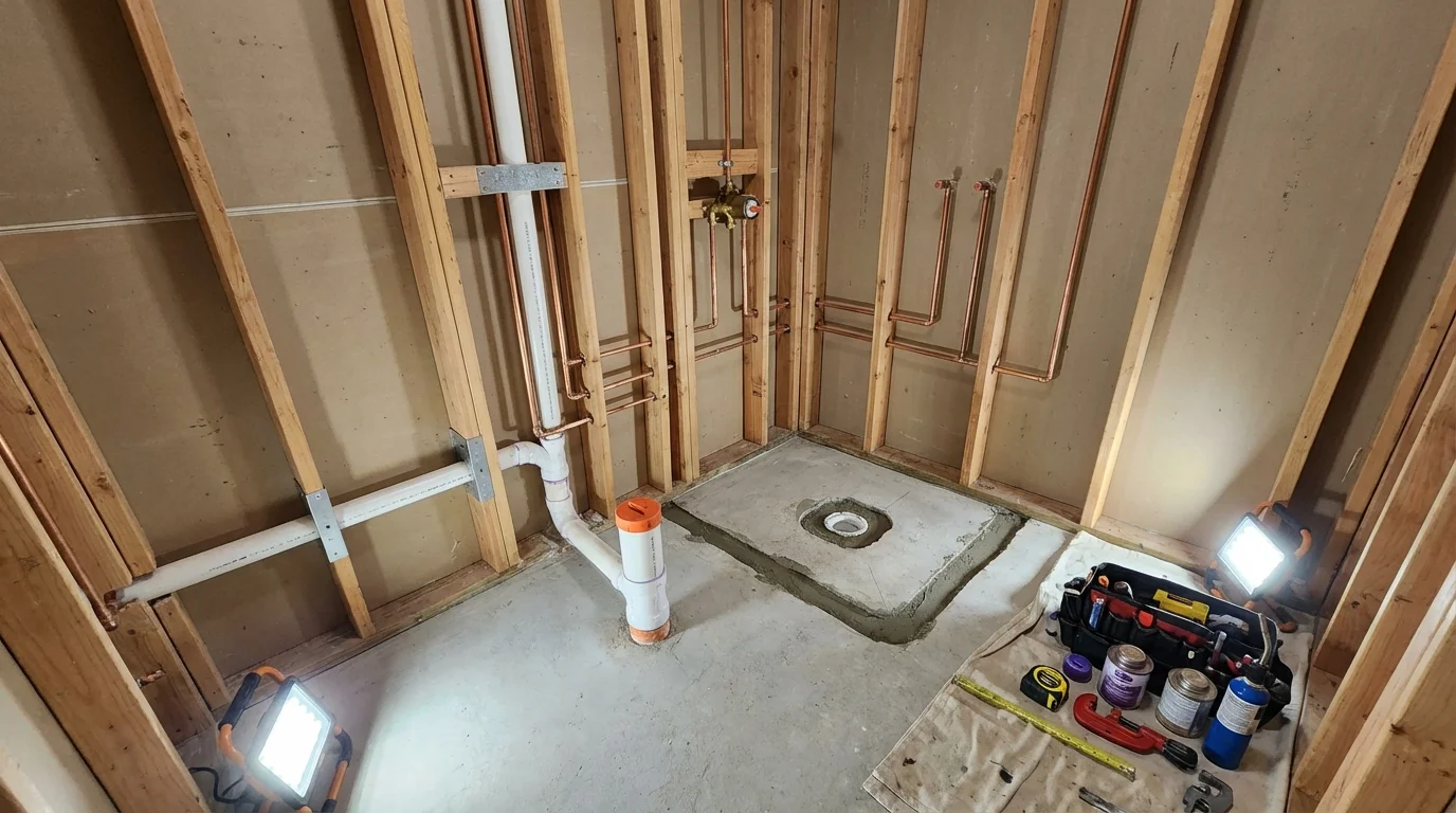 Bathroom rough-in plumbing during remodel by Johns Plumbing LLC in Varnville