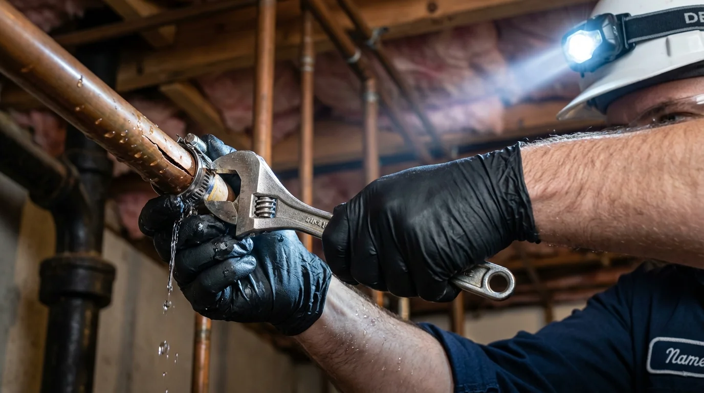Emergency pipe clamp repair being performed by a Johns Plumbing LLC plumber in Varnville