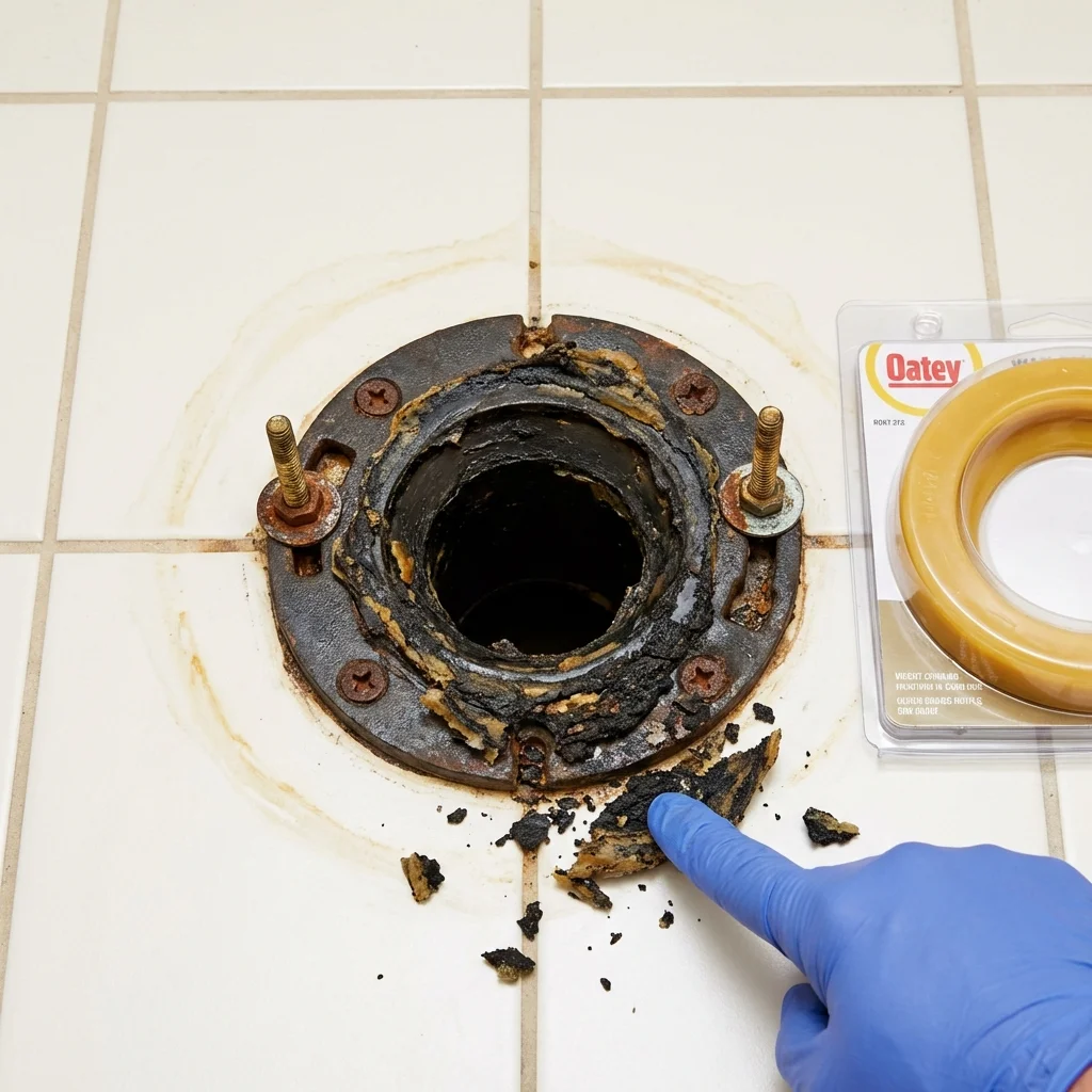 Failed wax ring showing water seepage at the base of a toilet in a Varnville, SC home
